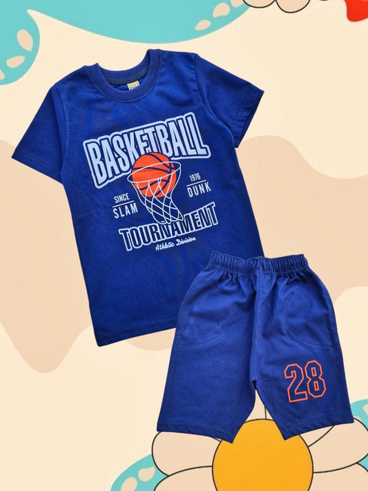 2 Pcs Boy's Cotton Jersey Printed T-Shirt And Shorts Set